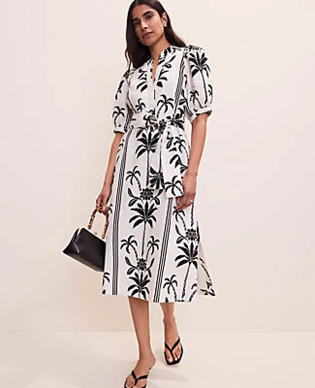 Ann Taylor Palm Tree Print Midi Dress in Linen made by Ann Taylor