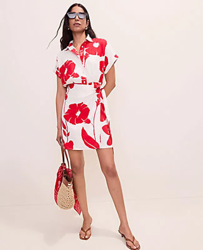 Ann Taylor Floral Collared Shift Dress in Linen Blend made by Ann Taylor