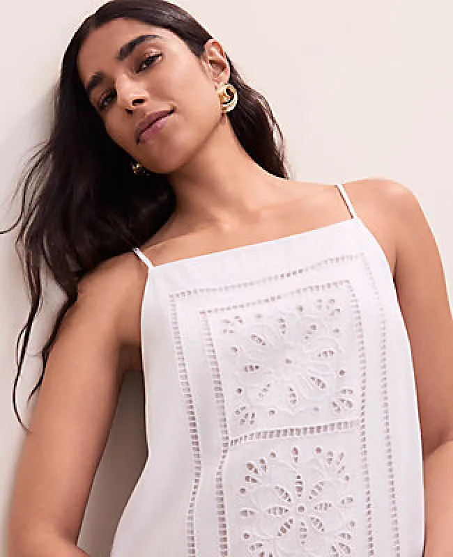 Ann Taylor Embroidered Shift Dress in Linen Blend made by Ann Taylor