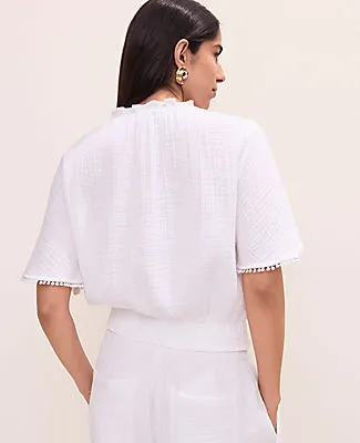 Ann Taylor Smocked Bobble Trim Blouse sold by Ann Taylor product image thumbnail 2