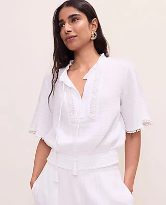 Ann Taylor Smocked Bobble Trim Blouse sold by Ann Taylor product image thumbnail 3
