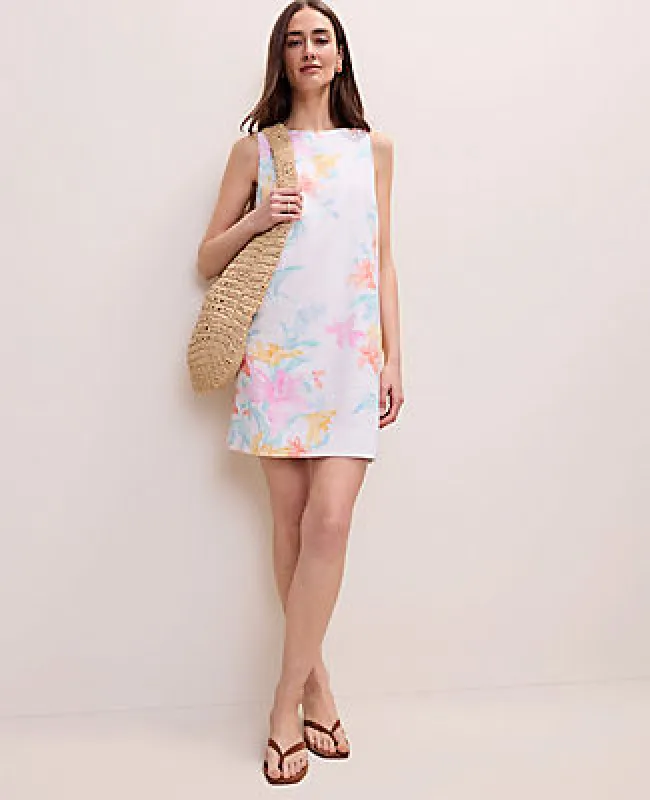 Ann Taylor Floral Shift Dress in Linen Blend made by Ann Taylor