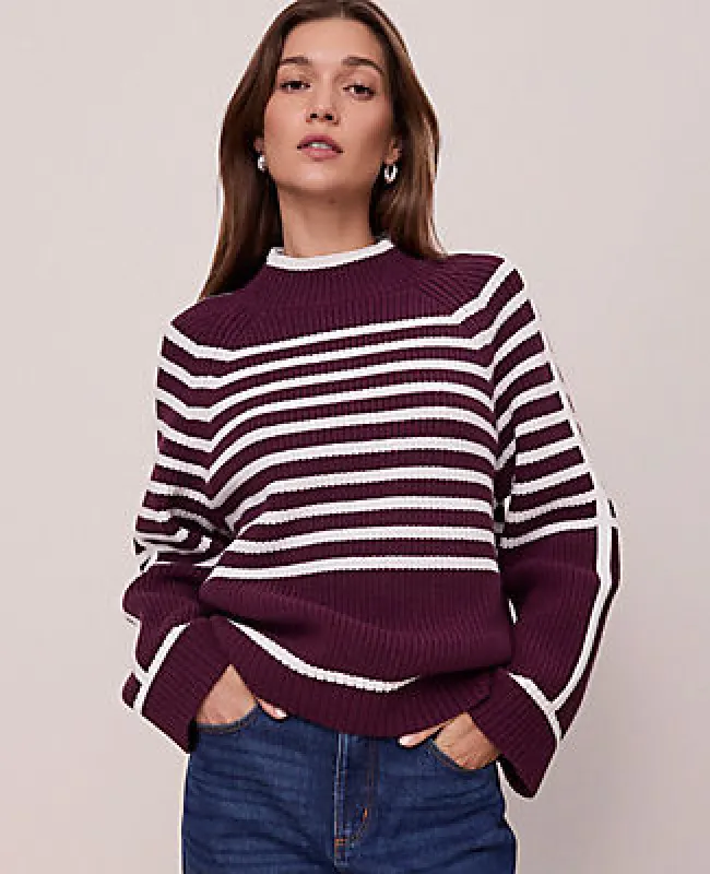 Ann Taylor Weekend Striped Mock Neck Sweater made by Ann Taylor