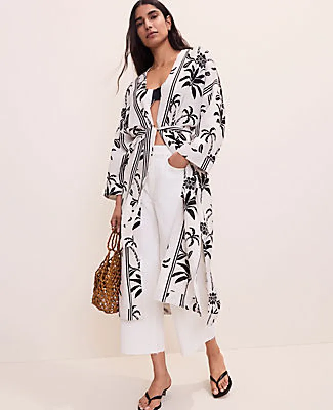 Ann Taylor Palm Tree Belted Kimono made by Ann Taylor