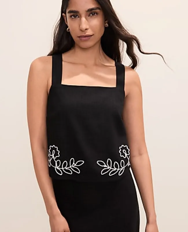 Ann Taylor Embroidered Square Neck Tank Top made by Ann Taylor
