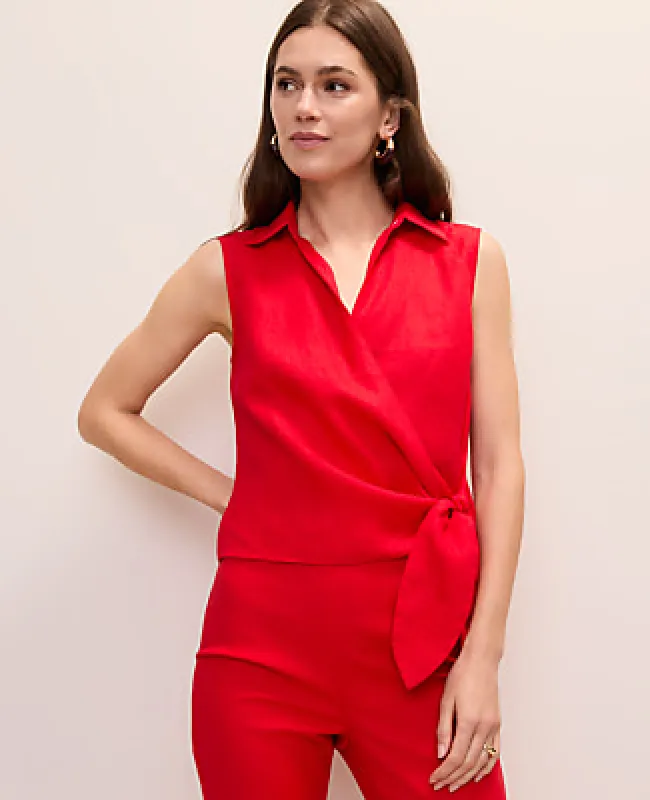 Ann Taylor Petite Tie Waist Blouse in Linen made by Ann Taylor