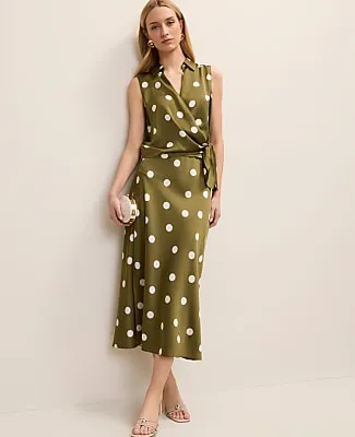 Ann Taylor Petite Dotted Satin Midi Slip Skirt sold by Ann Taylor