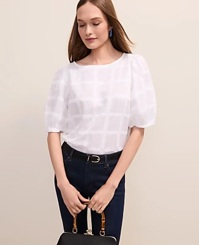Ann Taylor Petite Crochet Windowpane Popover Top made by Ann Taylor