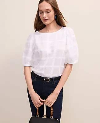 Ann Taylor Petite Crochet Windowpane Popover Top sold by Ann Taylor