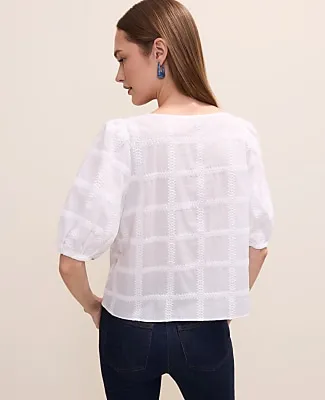 Ann Taylor Petite Crochet Windowpane Popover Top sold by Ann Taylor product image thumbnail 2