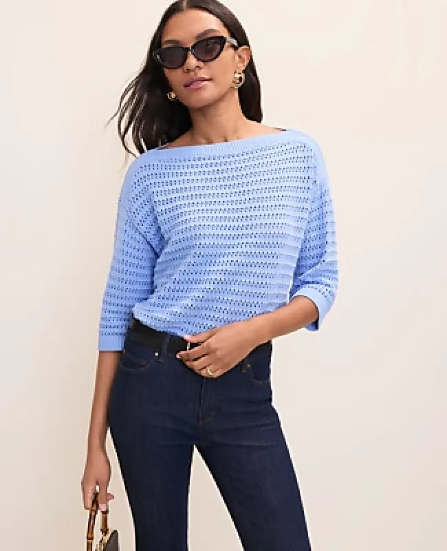 Ann Taylor Pointelle Boatneck Sweater made by Ann Taylor