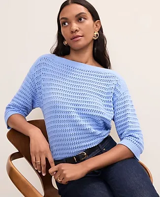 Ann Taylor Pointelle Boatneck Sweater sold by Ann Taylor product image thumbnail 3