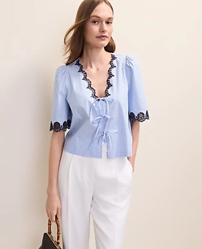 Ann Taylor Petite Striped Tie Front Top made by Ann Taylor