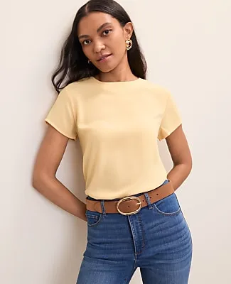 Ann Taylor Petite Mixed Media Crew Neck Tee sold by Ann Taylor