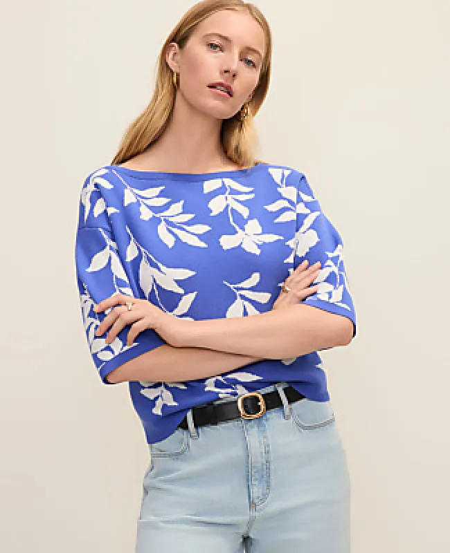 Ann Taylor Petite Floral Jacquard Boatneck Sweater made by Ann Taylor