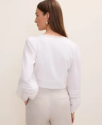 Ann Taylor Embroidered V-Neck Blouse in Linen Blend sold by Ann Taylor product image thumbnail 2