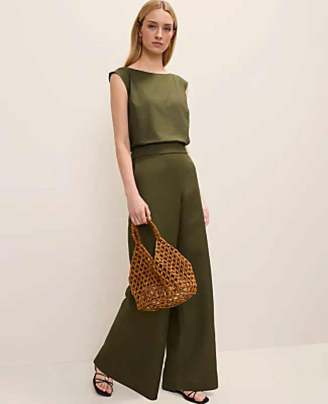 Ann Taylor The Petite Easy Wide-Leg Pant in Linen Blend made by Ann Taylor