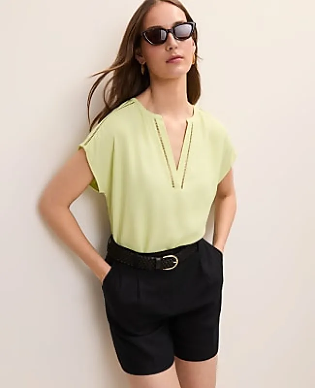 Ann Taylor Lace Trim Mixed Media Top made by Ann Taylor