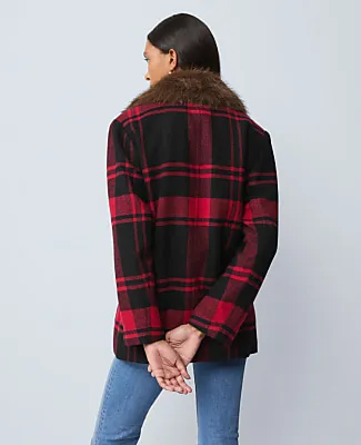 Ann Taylor Petite Weekend Plaid Faux Fur Trimmed Peacoat sold by Ann Taylor product image thumbnail 2