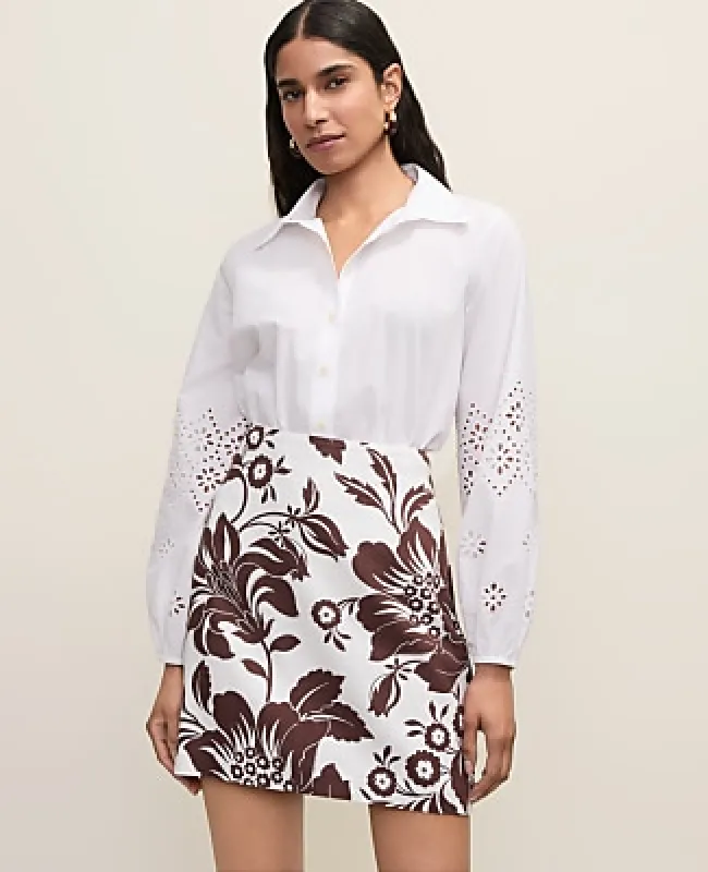 Ann Taylor Floral A-Line Skirt in Linen Blend made by Ann Taylor