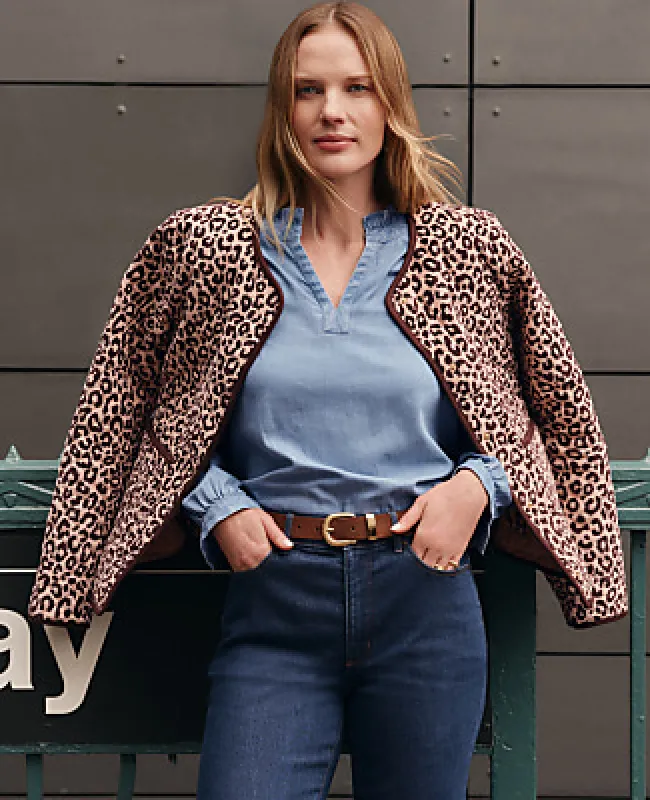 Ann Taylor Petite Weekend Animal Print Quilted Jacket made by Ann Taylor