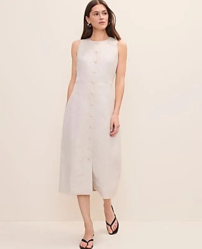 Ann Taylor Button Midi Dress in Linen Blend made by Ann Taylor