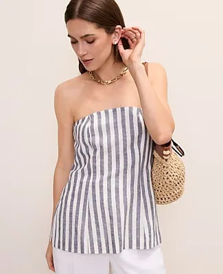 Ann Taylor Striped Strapless Top in Linen Blend sold by Ann Taylor
