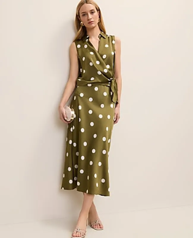 Ann Taylor Petite Dotted Satin Midi Slip Skirt made by Ann Taylor