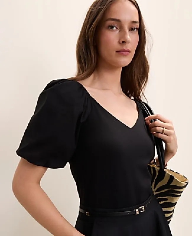 Ann Taylor Mixed Media Puff Sleeve Top made by Ann Taylor