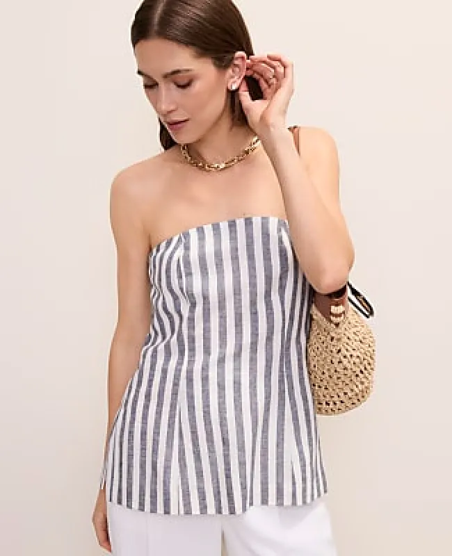 Ann Taylor Striped Strapless Top in Linen Blend made by Ann Taylor