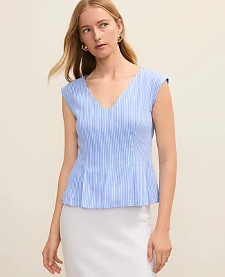 Ann Taylor Striped Peplum Top in Linen Blend sold by Ann Taylor