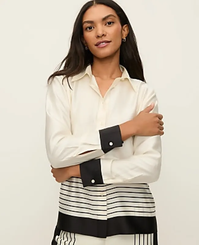 Ann Taylor Striped Satin Modern Shirt made by Ann Taylor