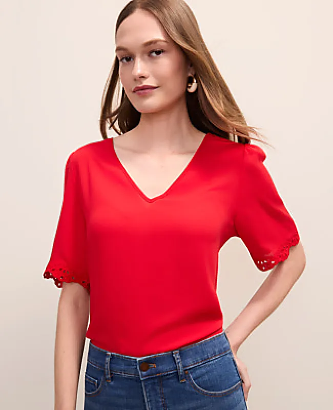 Ann Taylor Petite Embroidered Mixed Media Top made by Ann Taylor