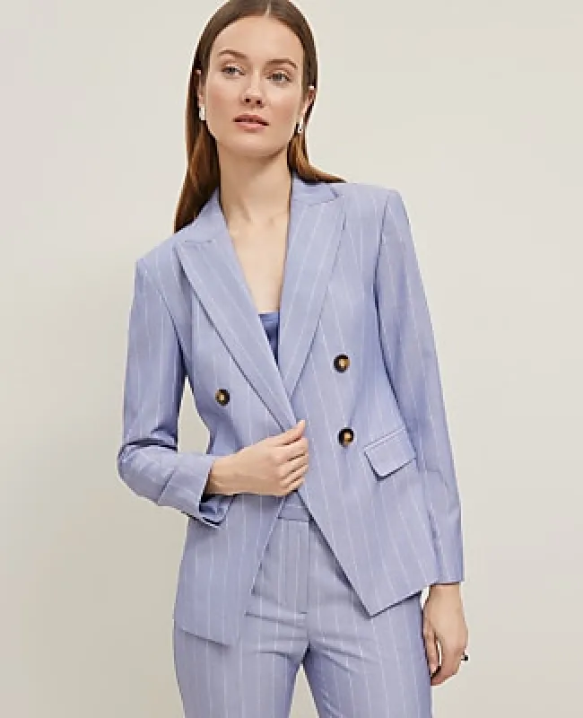 Ann Taylor The Double Breasted Cutaway Blazer in Pinstripe made by Ann Taylor