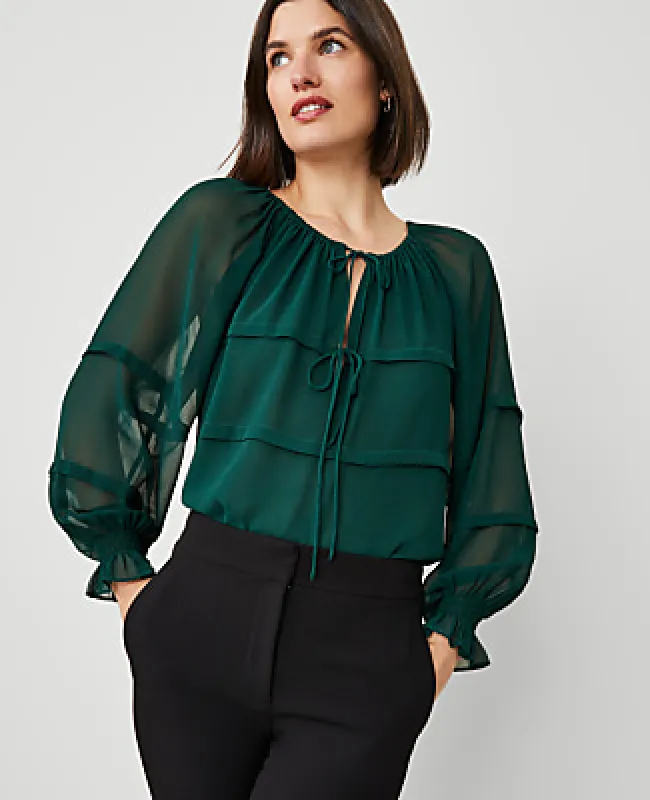 Ann Taylor Tie Neck Ruffle Blouse made by Ann Taylor