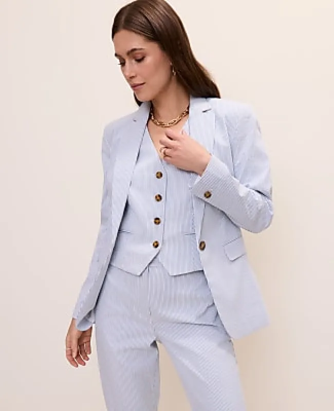 Ann Taylor The Long One Button Blazer in Seersucker made by Ann Taylor