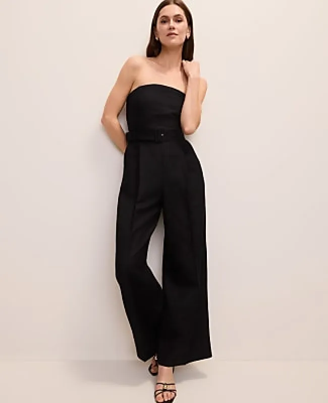 Ann Taylor Belted Strapless Jumpsuit in Linen Blend made by Ann Taylor