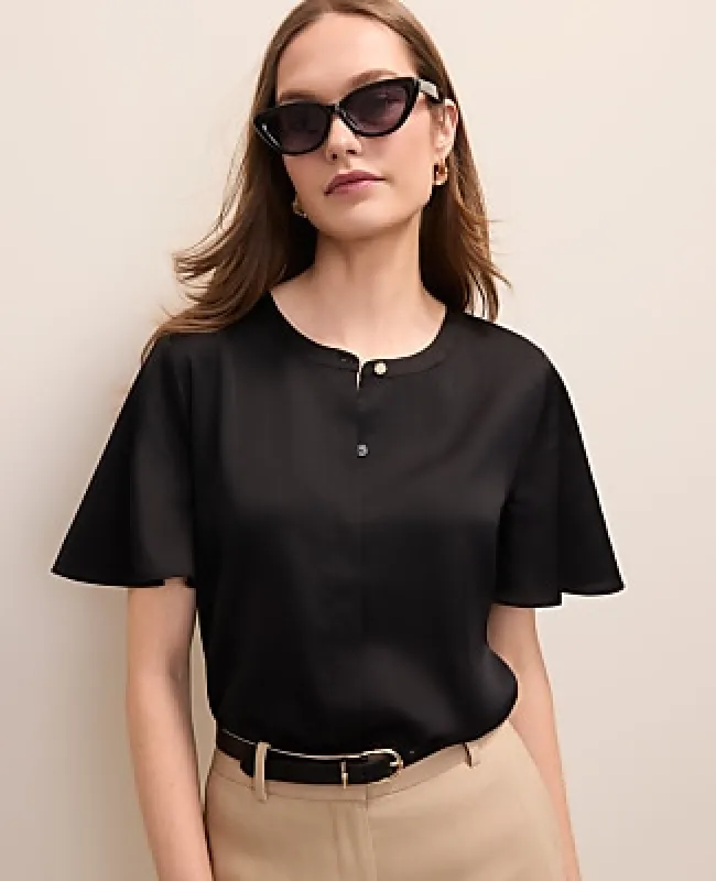 Ann Taylor Flutter Sleeve Top in Satin made by Ann Taylor
