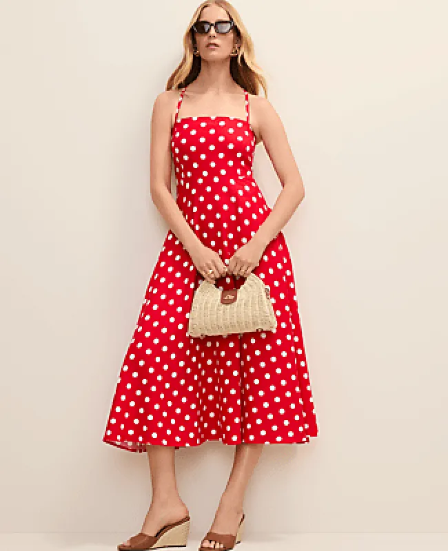 Ann Taylor Polka Dot Midi Dress in Linen Blend made by Ann Taylor