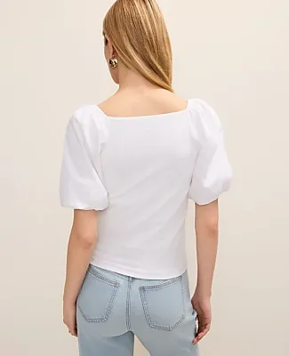 Ann Taylor Mixed Media Puff Sleeve Top sold by Ann Taylor product image thumbnail 2