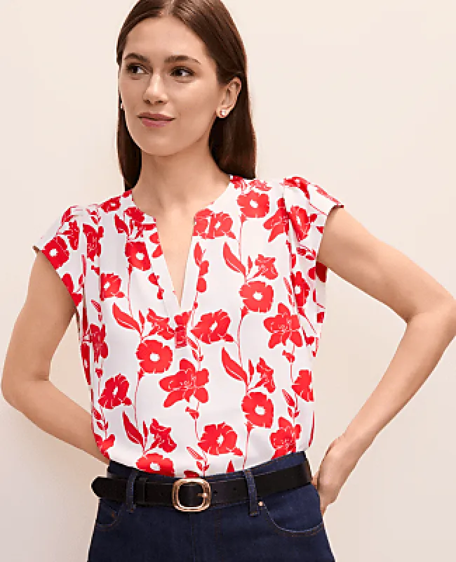 Ann Taylor Petite Mixed Media Floral Flutter Sleeve Top made by Ann Taylor