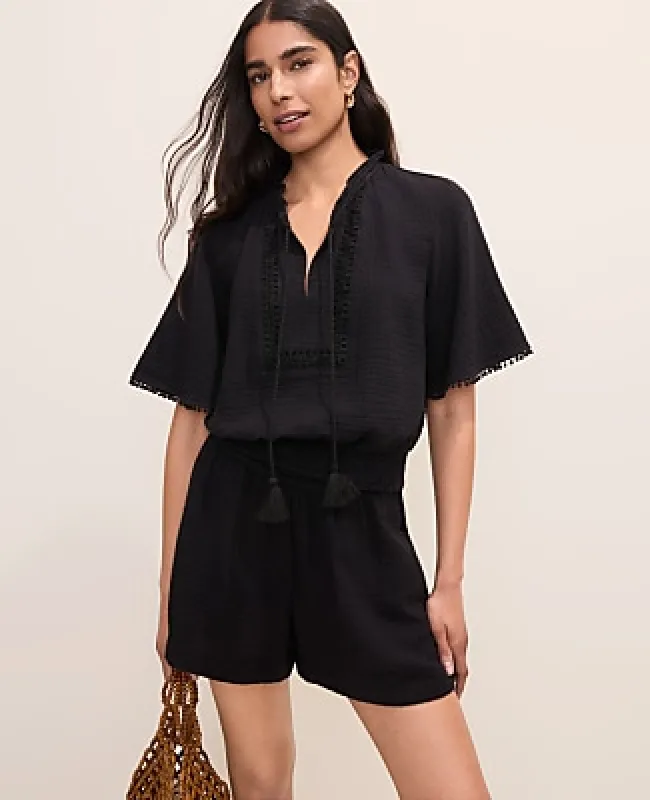 Ann Taylor Smocked Bobble Trim Blouse made by Ann Taylor