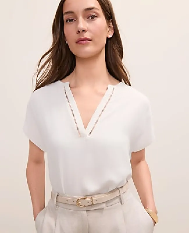 Ann Taylor Petite Lace Trim Mixed Media Top made by Ann Taylor