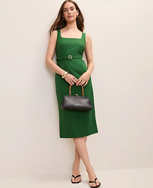 Ann Taylor Belted Column Midi Dress in Linen Blend made by Ann Taylor