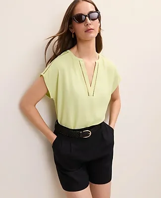 Ann Taylor Lace Trim Mixed Media Top sold by Ann Taylor