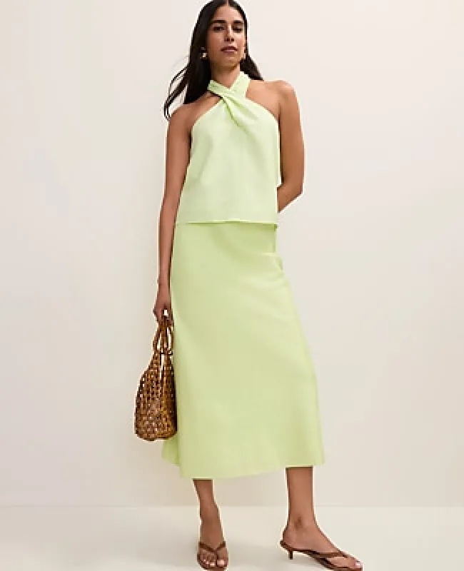 Ann Taylor Bias Midi Slip Skirt in Linen Blend made by Ann Taylor