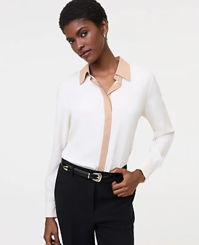 Ann Taylor Contrast Trim Satin Modern Shirt made by Ann Taylor