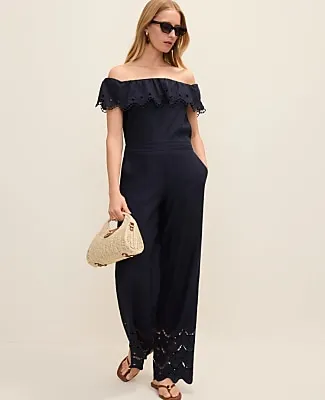 Ann Taylor The Petite Easy Wide-Leg Pant in Linen Blend sold by Ann Taylor