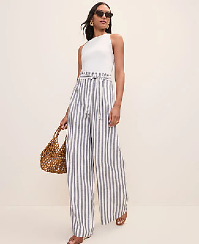 Ann Taylor The Striped Paperbag Waist Pant in Linen Blend made by Ann Taylor