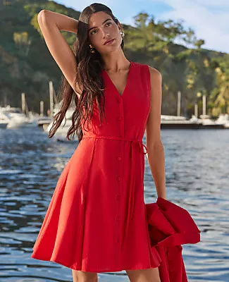 Ann Taylor Petite Linen Blend Flare Dress sold by Ann Taylor product image thumbnail 3